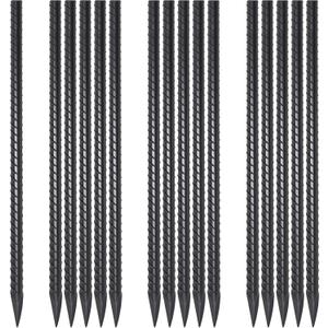 Straight Rebar Stakes 18 Inch 16 Pack Heavy Duty Steel Ground Stakes 1/2 Inch Diameter Landscape Timber Spikes with Chisel Point End for Plant Support, Concrete Form and Fence, Black (I-18"x1/2"-16pcs, I Shape-Black)