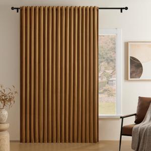 Timeper Gold Brown Pleat Back Tab Velvet Curtains W104 x L96 inches 1 Panel, Room Darkening Solid Home Decor Curtains for Bedroom Living Dining Room Thermal Insulated Luxury Super Soft Window Drapes