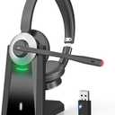 Wireless Headset with Mic for Work, Bluetooth Headset with Microphone, AI Noise Canceling Mic & USB Dongle, V6.0 Wireless Headphones with Mic Mute & Charging Dock for PC/Cell Phones/Call Center/Teams