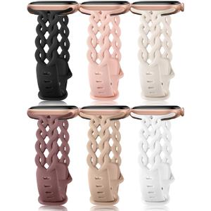 Braided Silicone Bands Compatible with Apple Watch Bands 42mm/44mm/45mm/46mm/49mm  Slim Thin Narrow Hollow-out Strap for iWatch Bands for Women (Series 3)Black/Sand Pink/Starlight/Smoke Purple/le/Milk Tea/White