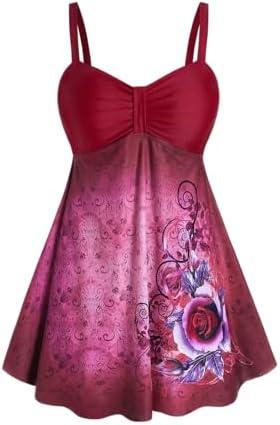 Rosegal Gothic Floral Tribal Print Empire Waist Tankini Swimsuit 3X
