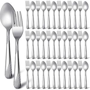 50 Pcs Forks and Spoons Silverware Set Stainless Steel Flatware Cutlery Set Heavy Duty Metal Spoons and Forks for Kitchen Utensil Dinner Restaurant Home, Mirror Polished, Dishwasher Safe(Stripe)