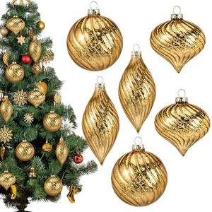 Vercraft 6 Pcs Gold Glass Christmas Ornaments, Mercury Vintage Christmas Ball Ornaments Hanging Hand Neutral Blown Glass Balls for Home Xmas Tree Birthday Party Holiday Wedding Decor, 2.36 Inch