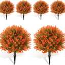 Yunlly 6 Pcs 18 Inch Fall Artificial Boxwood Ball Topiary Tree Outdoor Plants Bush, UV Resistance Faux Shrub with Spike Fall Porch Decor for Indoor Garden Yard Porch Patio Decor (Orange)