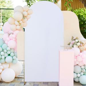 FUHSY 7.2 FT Arch Cover White Wedding Arch Stand Cover Spandex Fitted Arch Covers Stretchy Backdrop Round Top Chiara Frame Backdrop for Birthday Party Wedding Arches for Ceremony