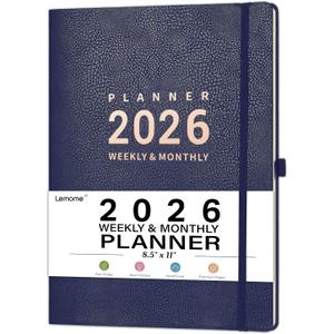 2026 Planner - Jan 2026 - Dec 2026, 2026 Planner Weekly and Monthly, 8.5" x 11", Pen Holder, Calendar Stickers, Pocket, 25 Notes Pages, Faux Leather Cover, A4 Premium Paper - Blue