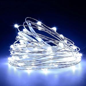 Timer Led String Light,1 Pack Mini Battery Powered Silver Wire Starry Fairy Lights,Battery Operated Lights for Bedroom,Christmas,Parties,Wedding,Christmas Gift Decoration (5m/16 ft Cold White)