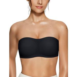 Vertvie Women's Wireless Strapless Bra Seamless Padded Bandeau Bra Non-Slip Silicone Tube Top Push Up Convertible Bralette (Large, Black)