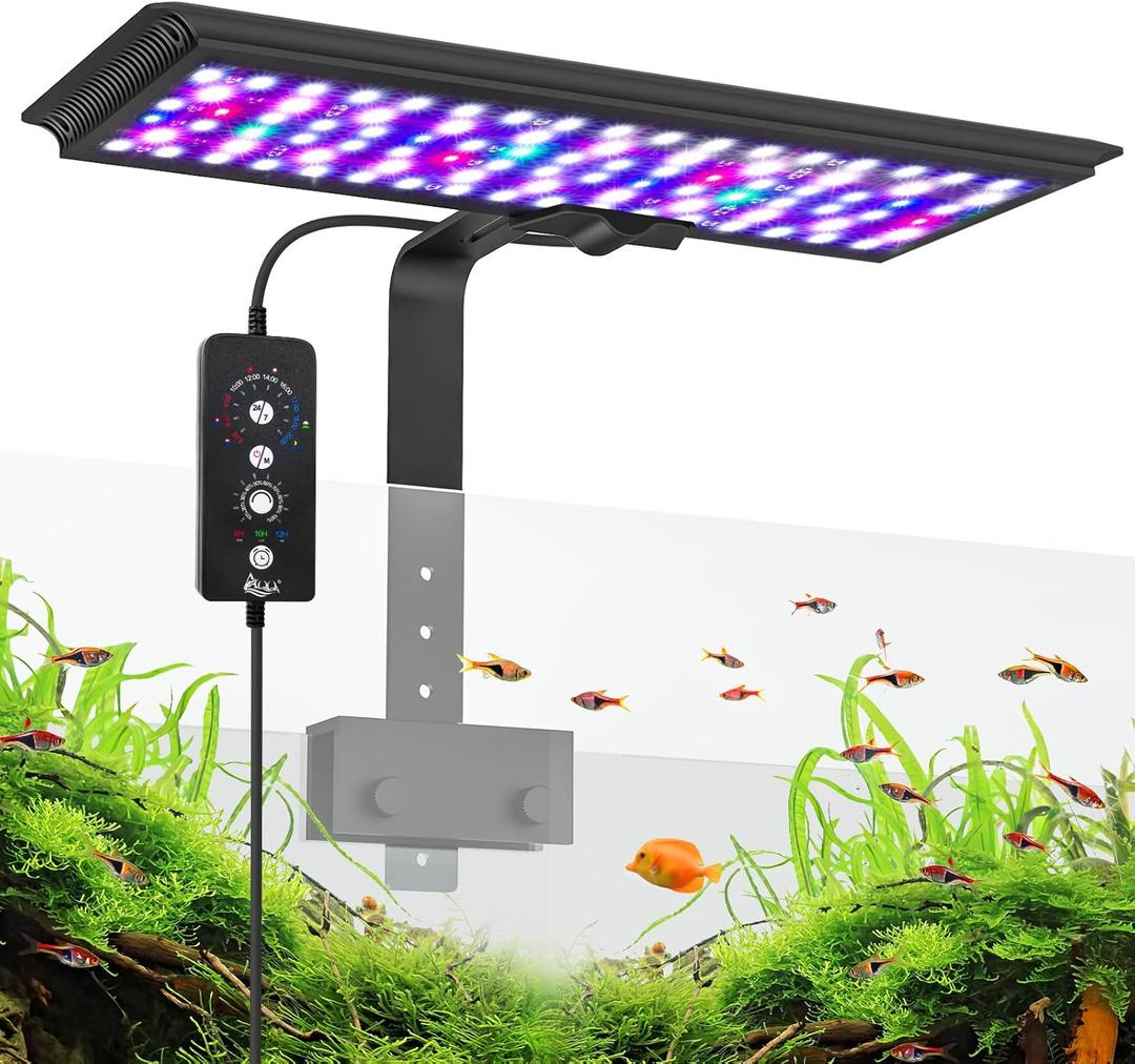AQQA LED Aquarium Light, 24/7 Mode Clip on Fish Tank Light, DIY Mode Full Spectrum Aquarium Plant Light, Adjustable Timer/Brightness with Memory Function IP68 Waterproof (24W for 24-32 Inch Fish Tank)