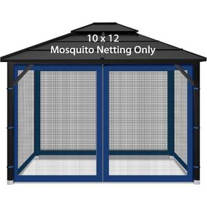 Gazebo Replacement Mosquito Netting Outdoor Universal Gazebo Canopy 4-Panels Screen Sidewalls with Zipper for Patio Garden (Navy Blue, 10x12)