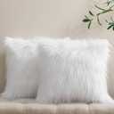 Phantoscope Pack of 2 Faux Fur Solid Throw Decorative Pillow Cover Cushion Covers Luxury Soft Decorative Pillowcase Fuzzy Pillow Covers for Bed/Couch, White 18 x 18 Inches