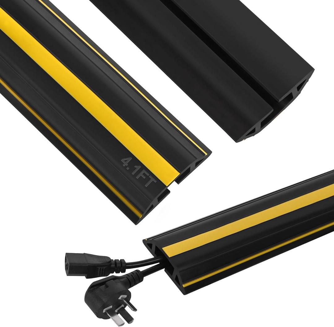 Floor Cord Cover 4.1Ft Heavy Duty PVC Floor Cable Protector Electric Cord Hider Cable Management Floor Strip Extension Cord Covers Cable Raceway for Wires on Floor Inner Channel 1.36" W x 0.43" H (Black & Yellow)