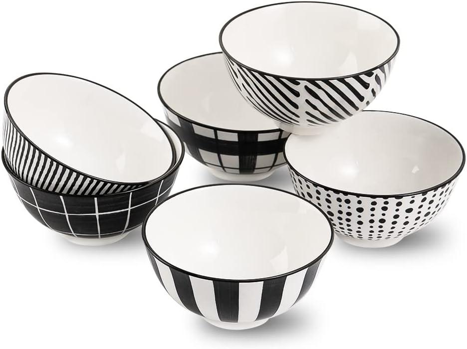 Porcelain Dessert Bowls Ice Cream Bowl - Ceramic Small Bowls 10 oz - Littlebowl for Rice | Soup | Snack | Side Dish - Japanese Black and White Bowl Set of 6 - Microwave and Dishwasher Safe - 4.75 Inch Porcelain Dessert Bowls Ice Cream Bowl - Ceramic Small Bowls 10 oz - Littlebowl for Rice | Soup | Snack | Side Dish - Japanese Black and White Bowl Set of 6 - Microwave and Dishwasher Safe - 4.75 Inch