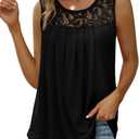 Saloogoe Summer Tank Tops for Women Loose Fit Pleated Tunics Scoop Neck Sleeveless Lace Tops Curved Hem Flowy 2XL
