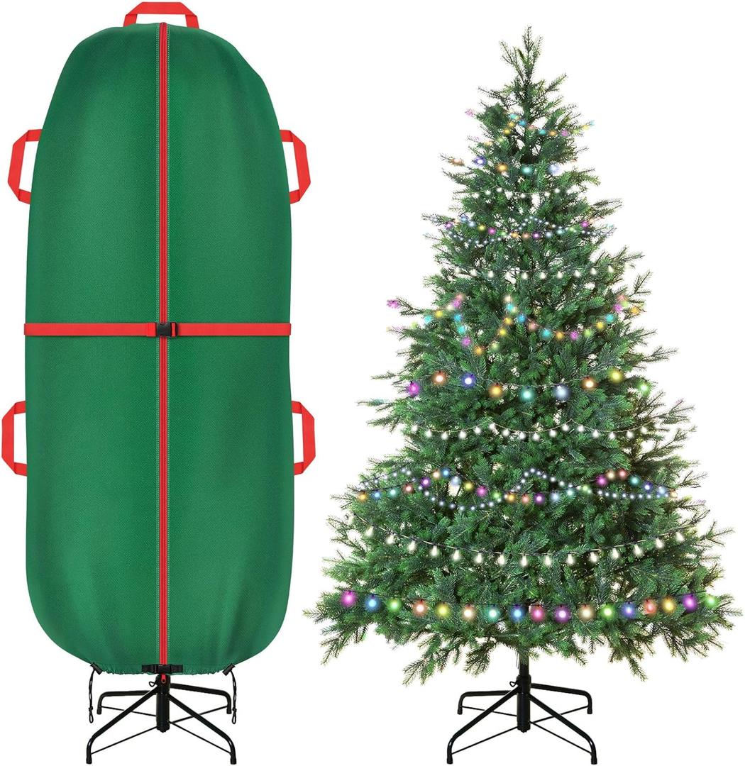 Jumbo Upright Christmas Tree Storage Bag with Zipper & Adjustable Straps, Tear Resistant Storage Cover for 9 Foot Assembled Tree (Green)