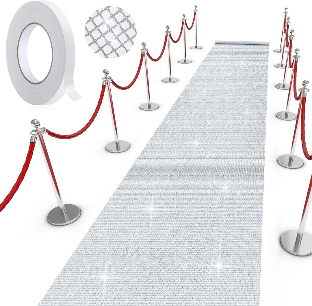 Tinideya Silver Carpet Runner for Prom, Red Carpet Style Aisle Runner for Graduation Party, 2.5 x 15 ft Thick Non Slip Runway Rug for Prom Event Decorations with Tape