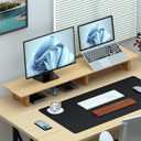 Aothia Large Dual Monitor Stand Riser, Solid Wood Desk Shelf with Eco Cork Legs for Laptop Computer/TV/PC/Printers, Perfect Desktop Stands Organizer with Underneath Storage for Office Accessories