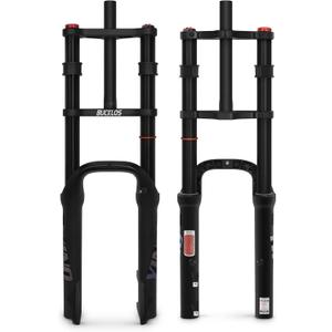 BUCKLOS 20 x 4.0 inch Fat Tire Electric Bike Air Suspension Fork Travel 180mm, QR 9 x 135mm Straight Tube 1 1/8 MTB Dual Crown Bicycle Front Forks Disc Brake for Ebike Snow Beach Mountain Bike ect