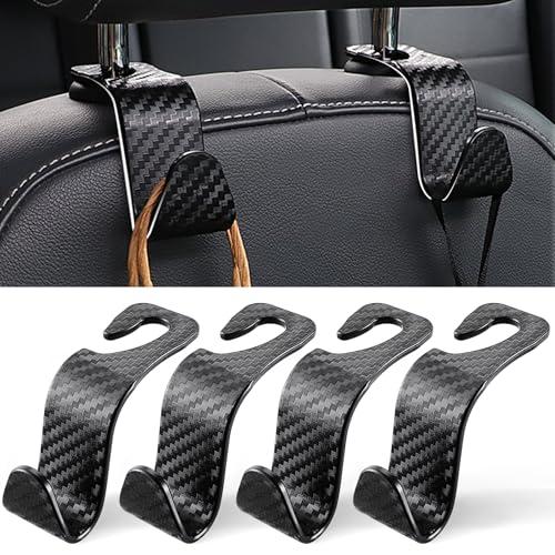 LivTee Car Purse Hook, 3 Pack Universal Auto Seat Headrest Hook Hangers Organizer for Coats, Umbrellas, Groceries - Carbon Fiber Black