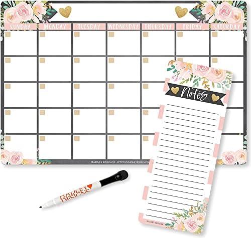 Hadley Designs - Floral Magnetic Fridge Dry Erase Magnetic Calendar for Refrigerator, White Board Calendar for Wall, Dry Erase Board, Notepad, Set Of 2