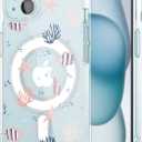 MAYCARI for iPhone 15 Case Compatible with Magnet, Original Ocean Starfish Coral Clear Magnetic Phone Cover for Girls Women Summer Soft TPU Hard Back Shockproof Protective Phone Case for 15 6.1"