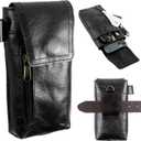 Moonster Leather Phone Holster  Genuine Full-Grain Buffalo Leather Pouch 7H x 3.5" W Leather Cell Phone Holster for Large Smartphones  Moonster Handmade Leather Secure Phone Belt Holder (Black)