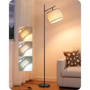 EDISHINE Modern Floor Lamps for Living Room, 64.7" Minimalist Standing Lamp with 3 Color Temperatures Bulb & Adjustable Linen Shade, Foot Pedal Switch, Arc Tall Lamp for Bedroom Office, Black