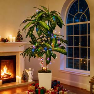 Artificial Dracaena Plant 5FT - Fake Tree with Tall Planter and Fairy Lights, Artificial Trees Faux Yucca Plants Indoor, Fake Plants for Home Office Living Room Decor Christmas