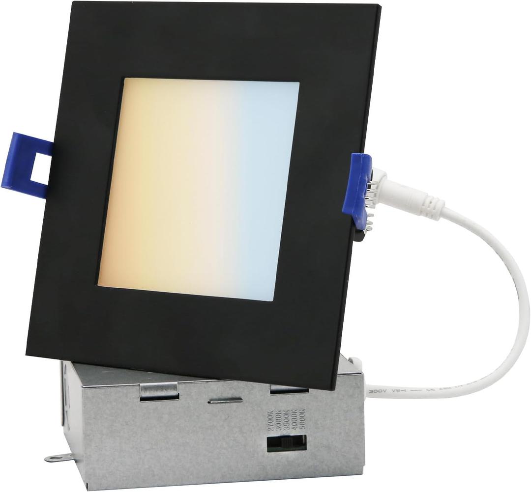 Sunlite 87805 LED 4-Inch Recessed Slim Downlight Fixture, 12 Watts (65W=), 700 Lumens, Indoor & Outdoor, Color Selectable 27K/30K/35K/40K/50K, 90 CRI, 120V, Dimmable, ETL Listed, Matte Black, 1 Pack