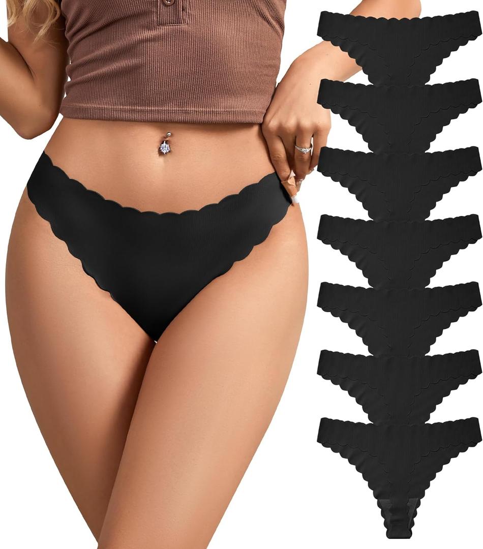 SHARICCA Womens Seamless Thongs No Show Underwear Soft Ribbed Invisible Panties Wave Edge Multi Pack Medium