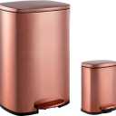 happimess HPM1006D Connor Rectangular Trash Can with Soft-Close Lid and Free Mini Trash Can, Modern Fingerprint Proof for Home, Kitchen, Office, Large:12.98 Gallon Small:1.3 Gallon, Rose Gold