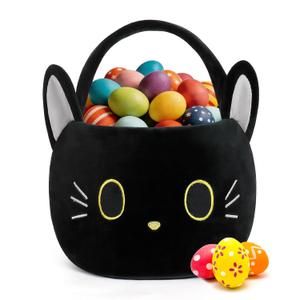 Easter Basket, Easter Baskets for Kids, Black Cat Baskets with Handle for Gifts Empty, Bunny Egg Hunting, Basket Stuffers Essentials
