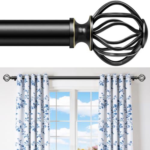 Black Curtain Rods for Windows 28-48Inch(2.3-4ft), Heavy Duty 1 Inch Adjustable Curtain Rod, Decorative Window Rods for Small Windows, Bedroom, Kitchen & Dining Room