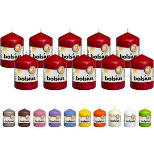 BOLSIUS 10 Dark Red Pillar Candles - 2.25 x 3.25 Inches - Premium European Quality - Individually Wrapped - 17 Burn Hours - Dripless Smokeless Unscented Dinner, Wedding, Party, & Home Decor Candles
