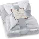 Genteele Sherpa Throw Blanket Super Soft Reversible Ultra Luxurious Plush Blanket, 40 x 50 inches, Silver/White