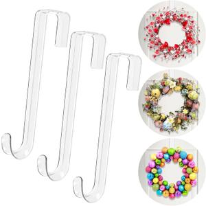 Wreath Hanger,12" Clear Wreath Hangers for Front Door Dcor,3 Pack Easter Fall Wreath Door Hanger Hook,Non Scratch Over The Door Hooks for Hanging Christmas Wreath Decorations Clothes Outdoor Indoor