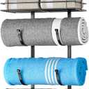Over The Door Towel Rack, 5-Tier No Drill Towel Storage Organizer with Metal Shelf, Hanging Bath Towel Holder for Small Bathroom, Camper, Rv, Black