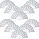 QIRMIZI 10PCS Boots on The Ground Line Dancing Fan - Large Folding Hand Rave Fan for Chinese Kung Fu, Dance, Music Festivals, Carnivals, Weddings, EDM Events, Parties & Decorations, White