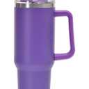40oz Insulated Travel Mug Tumbler With Handle and Straw,Stainless Steel Double Wall Vacuum Cup Keep Drink Cold and Hot (Purple)