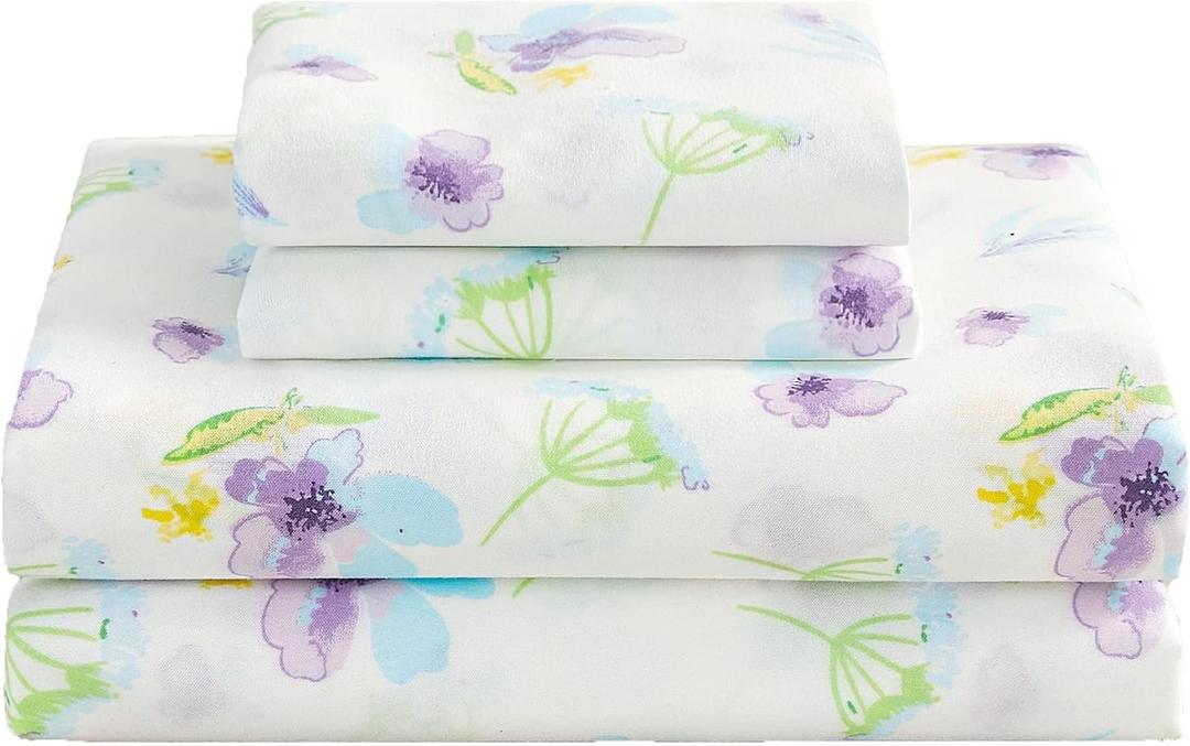 Floral Queen Sheet Set Purple Flower Bed Sheets Queen Printed Sheets - 4 Piece Soft Microfiber Patterned Fitted Sheets with 15" Deep Pocket and Corner Straps, Cute Blue Flower Sheets (Blue Dandelion)