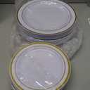 Gold Plastic Plates, MCIRCO 100 Pieces Disposable Party Plates for Weddings, Premium Gold Rim Plates, Include 50 10.25 Inch Dinner Plates and 50 7.5 Inch Dessert Appetizer Plates
