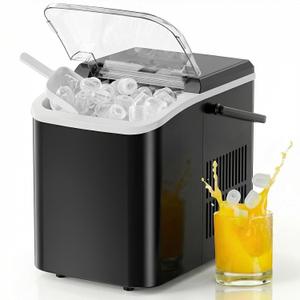 NEWBULIG Ice Makers Countertop with Handle, Portable Ice Machine, 9 Bullet Cubes in 6 Mins, 26lbs in 24Hrs, Auto-Cleaning, with Basket and Scoop, for Home, Kitchen, RV, Camping, Black