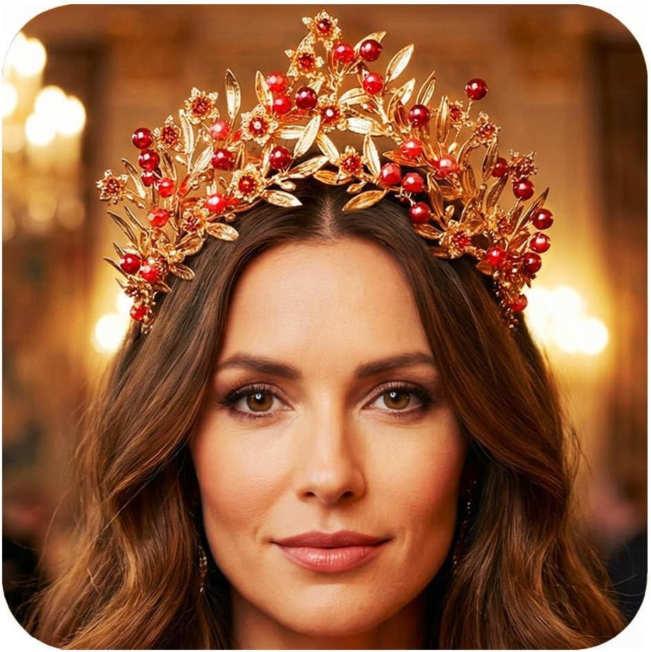 2 x Kilshye Red Queen Crowns and Tiaras Gold Leaf Bridal Headband Wedding Prom Hair Accessories for Women