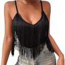 Womens Western Cowgirl Fringe Top - Country Concert Outfits Festival Tassel Hem Boho Rodeo Camisole Rave Tank Shirt Size M