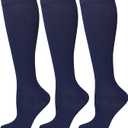 3 Pairs Compression Socks for Women & Men Circulation 15-20 mmHg Support for Athletic Running Cycling (Small-Medium, Navy)