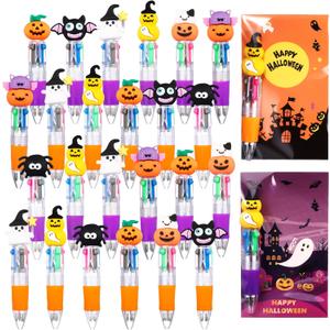 Multicolor Halloween Retractable Ballpoint Pens 0.7 mm 4-in-1 Halloween Pumpkins Writing Pen with Bags for Trick or Treat Party Favors Office Gifts(50)