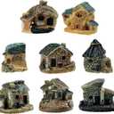 8 PCS Mini House Figurines, Miniature Village Hut Figurine, Fairy Garden Cottage Ornaments Accessories for DIY Bonsai, Succulent Planting, Terrarium, Flower Pot Decor