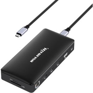 USB C Laptop Docking Station Dual Monitor, 15 in 1 Multiport Adapter with 4K Triple Display Compatible for MacBook/Dell/HP/Lenovo (2 HDMI, DP, VGA, USB Ports, RJ45, SD/TF, Mic/Audio, PD) Dark Black