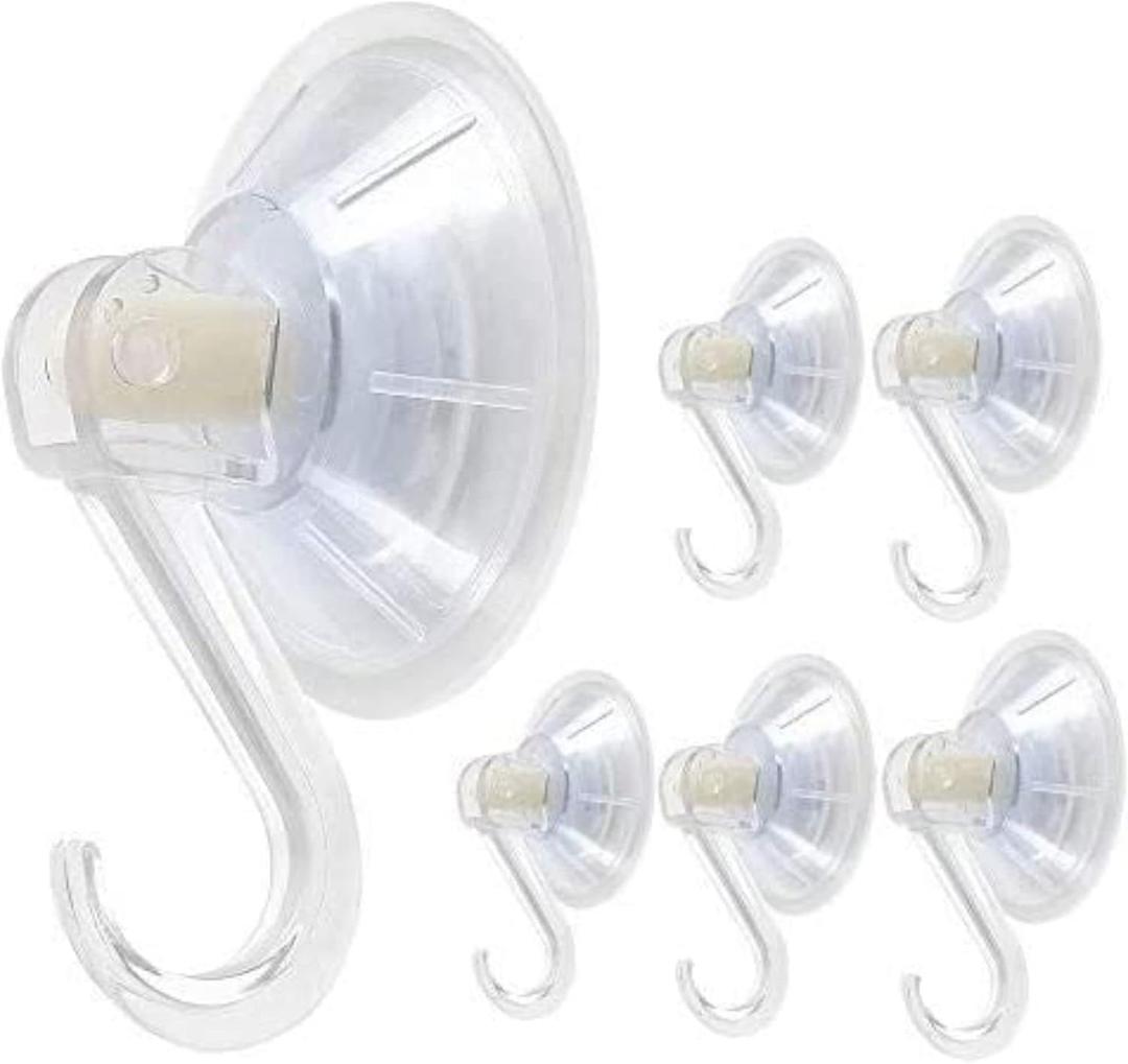 1st Choice 6 Pack Clear Plastic Suction Cup Hooks, Ultra Heavy Duty, Strong Power Lock, Vacuum Traceless, Smooth Waterproof Oil-Proof Wall Shower Kitchen Window Bathroom Holder