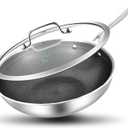 LOLYKITCH Hybrid 10 Inch Tri-Ply Stainless Steel Wok Pan with Lid,Ceramic Non Stick Stir Fry Pan,Induction Cooking Pan,Dishwasher and Oven Safe,Riveted Handle